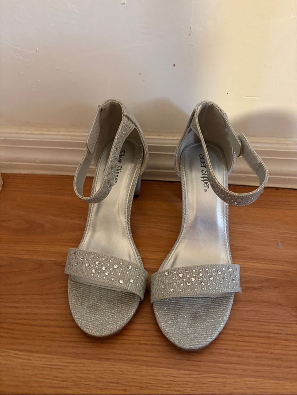 Supreme Silver Glitter Ankle-Strap Heels